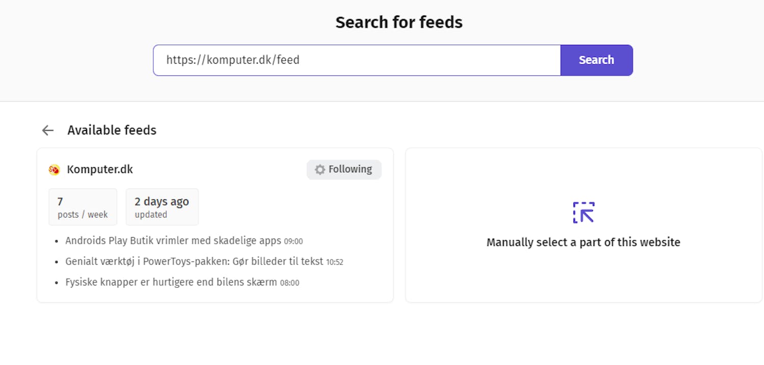 Komputer for alle: Du kan også følge nyhederne på Komputer for alle ved at indtaste https://komputer.dk/feed, når du skal tilføje et nyt RSS-feed.
